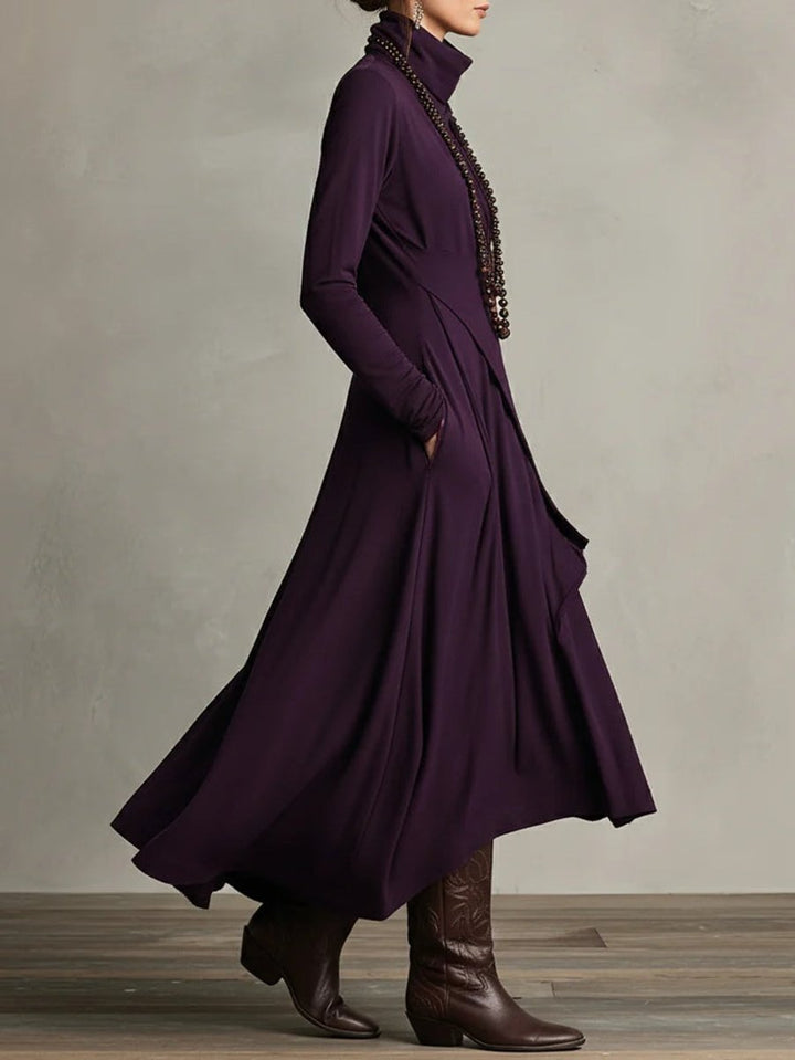 Luisa | Langarm-Maxikleid mit Rollkragen und asymmetrischem Saum