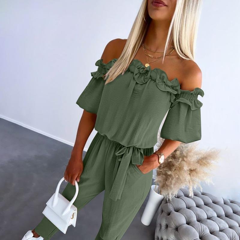 Amelie | Schulterfreier Rüschen-Jumpsuit – Feminine Silhouette für Damen