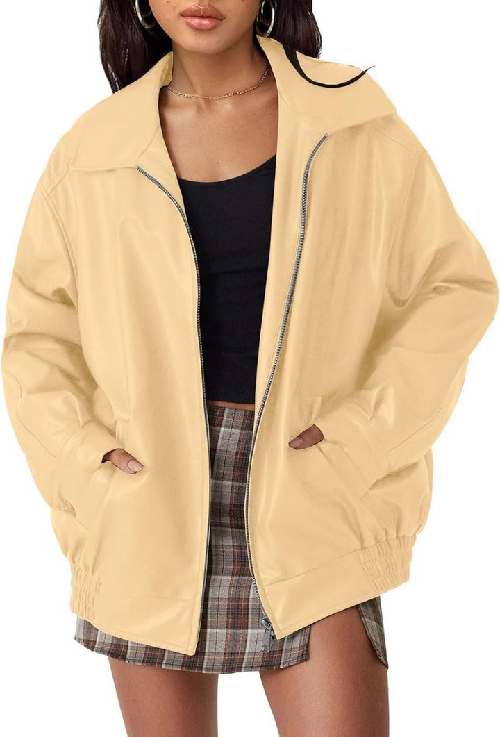 Ava | Bomber Jacket – Oversized Faux Leather for Women