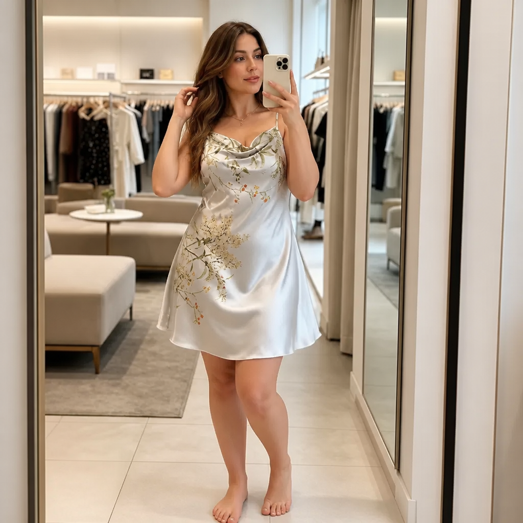 Lastonyou | Cowl Neck Satin Slip Dress – Elegant Floral Style