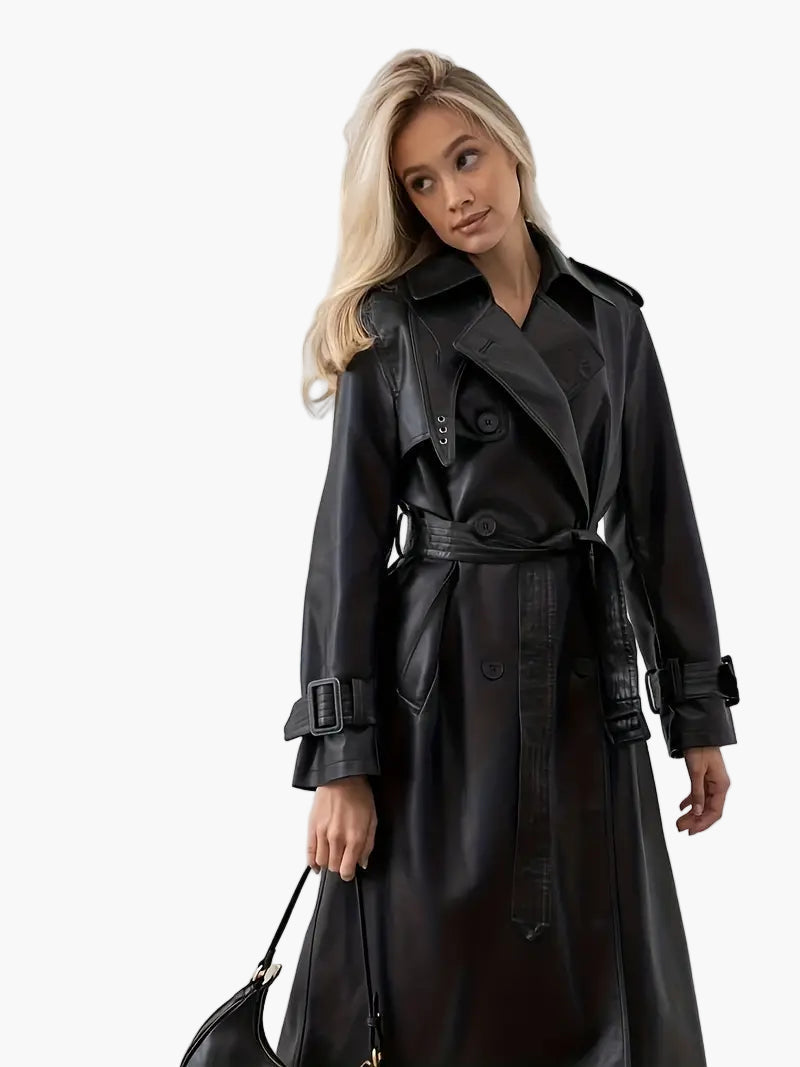 Valerie | Elegant Faux Leather Trench Coat with a Luxurious Look