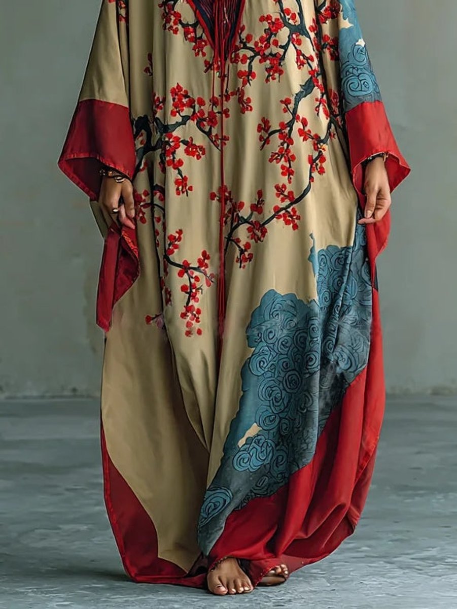 Mila | Artistic floral maxi dress with batwing sleeves and long sleeves