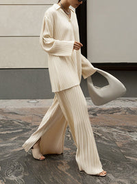 Theresa | Elegantes Zweiteiliges Set Mit Plissee-Hemd Und Weiter Hose