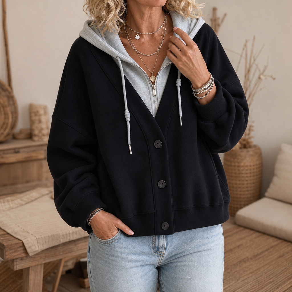 Layerelle | Faux-Layer V-Neck Hoodie – Bequem und Stilvoll für Damen