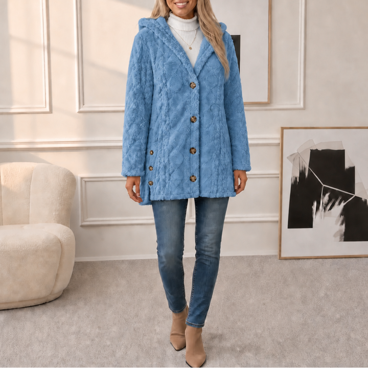 Wearbella | Hooded Plush Coat – Diamond Jacquard Design