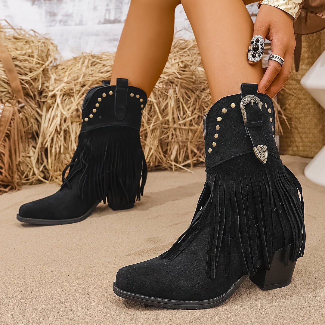 Melanie | Stylish Cowboy Boots with Fringes and Studs