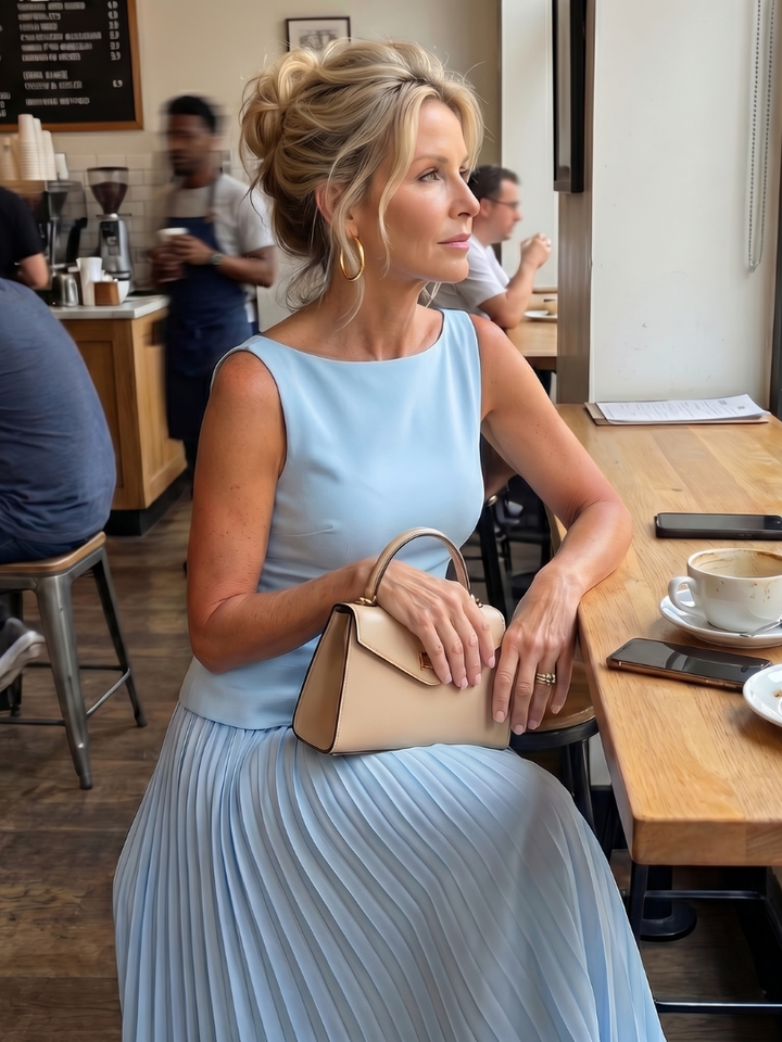 Rhodes | Pleated Skirt Set – Strukturierter Oberteil für Damen