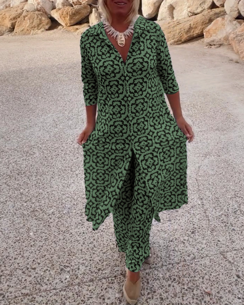 Sophia | Patterned Tunic Set with Wide-Leg Trousers