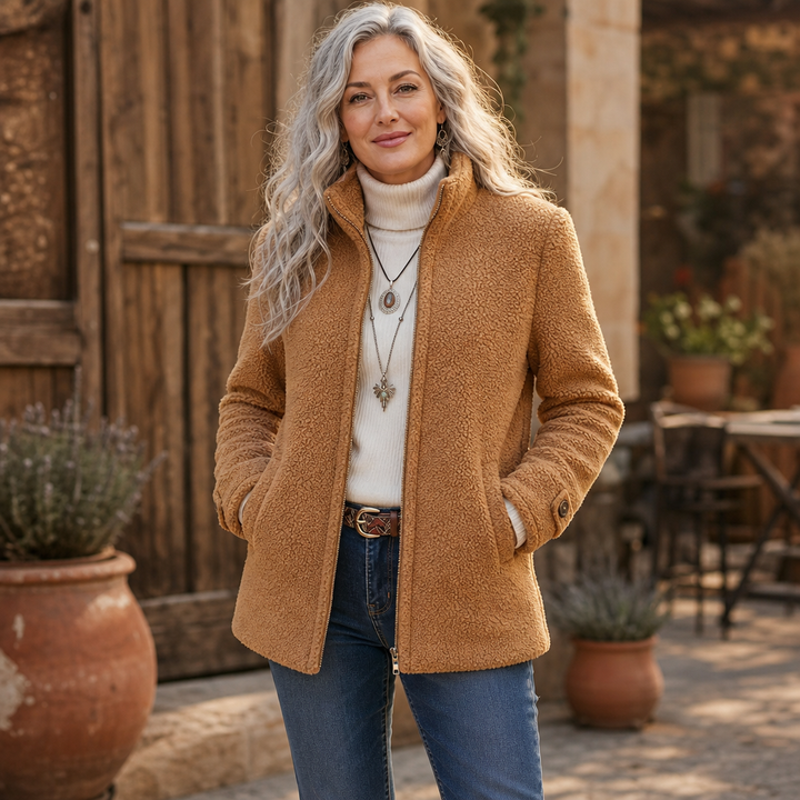 Velmora | Fleece-Look Jacke mit Stehkragen – Bequem und Warm für Frauen