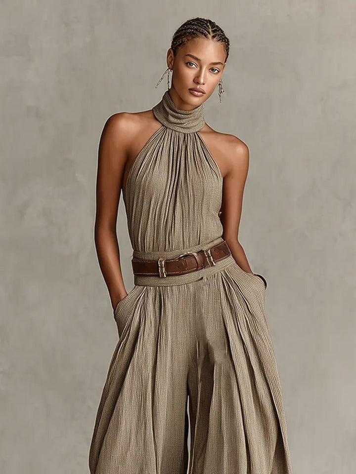 Greta | Weites Bein Damen Jumpsuit mit Gürtel