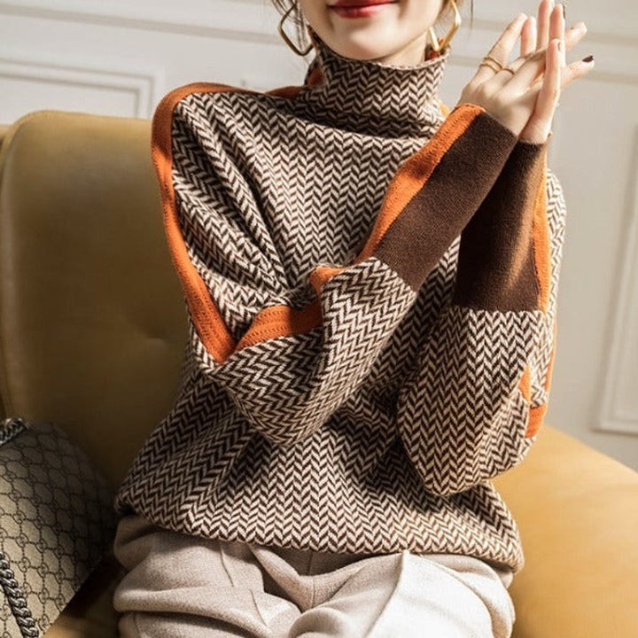 Amelie | Fischgrat-Turtleneck Sweater – Oversized Look für Damen