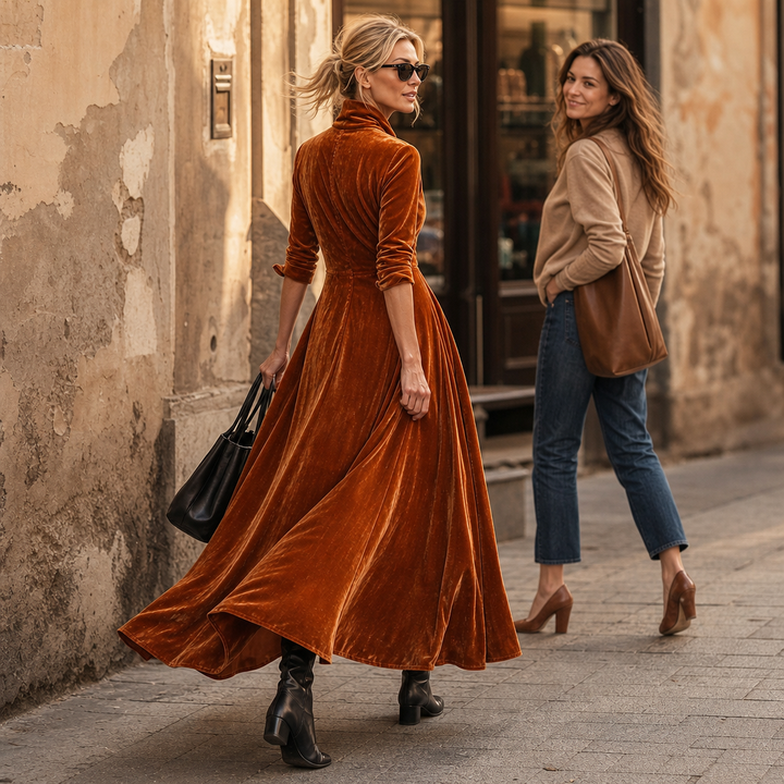Veloura | Cowl Neck Velvet-Look Maxi Dress – Elegante Abendkleid für Frauen