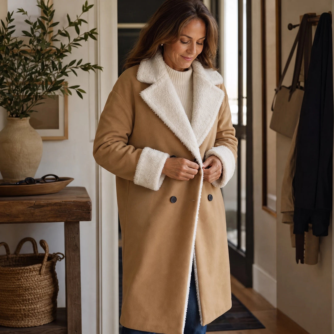 Everleigh | Wintermantel – Camel mit Sherpa-Look Futter