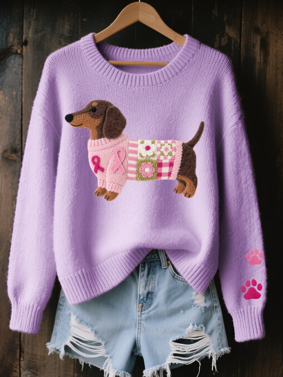 Charlotte | Enchanting Dachshund Patchwork Knit Sweater for Women
