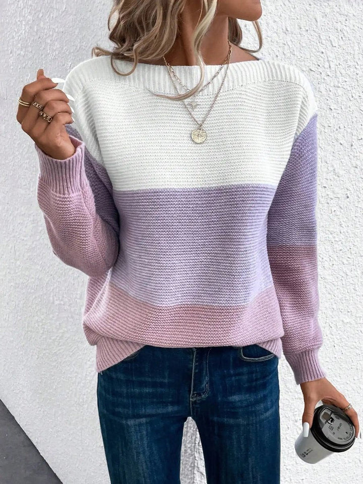 Frieda | Knitted Sweater – Stylish Color Block Design for Women
