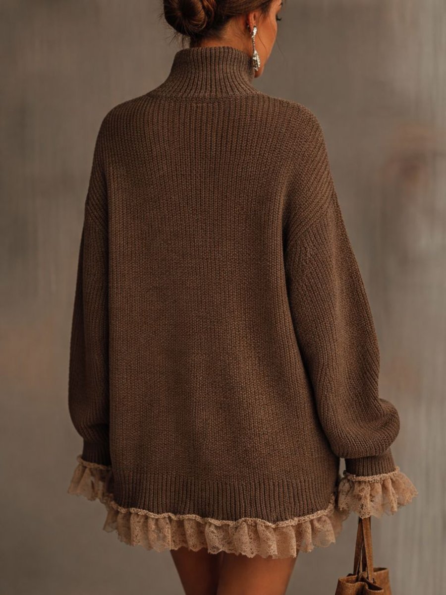 Leonie | Rollkragen Strickkleid mit Rüschen für Damen