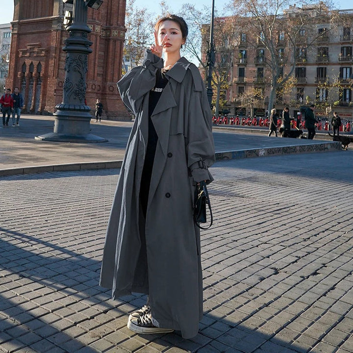 Amelie | Eleganter Maxi Trenchcoat Mit Bindegürtel