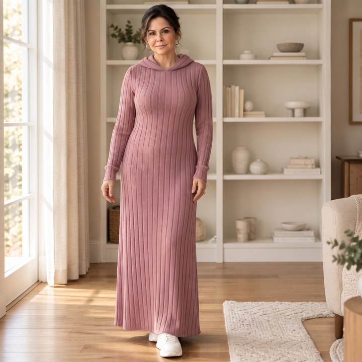 Ribwarm | Hoodie-Maxi-Kleid aus Rippstrick