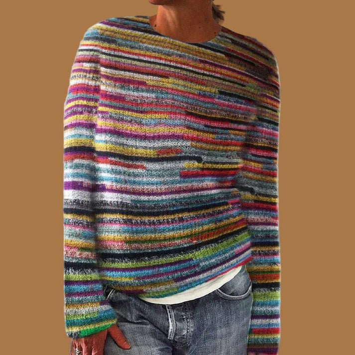 Christina | Grobstrickpullover mit buntem Streifenmuster