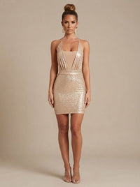 Julia | Glittering Bodycon Party Dress with Deep V-Neck