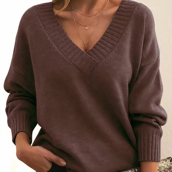 Greta | Langarm V-Ausschnitt Strickpullover für Damen