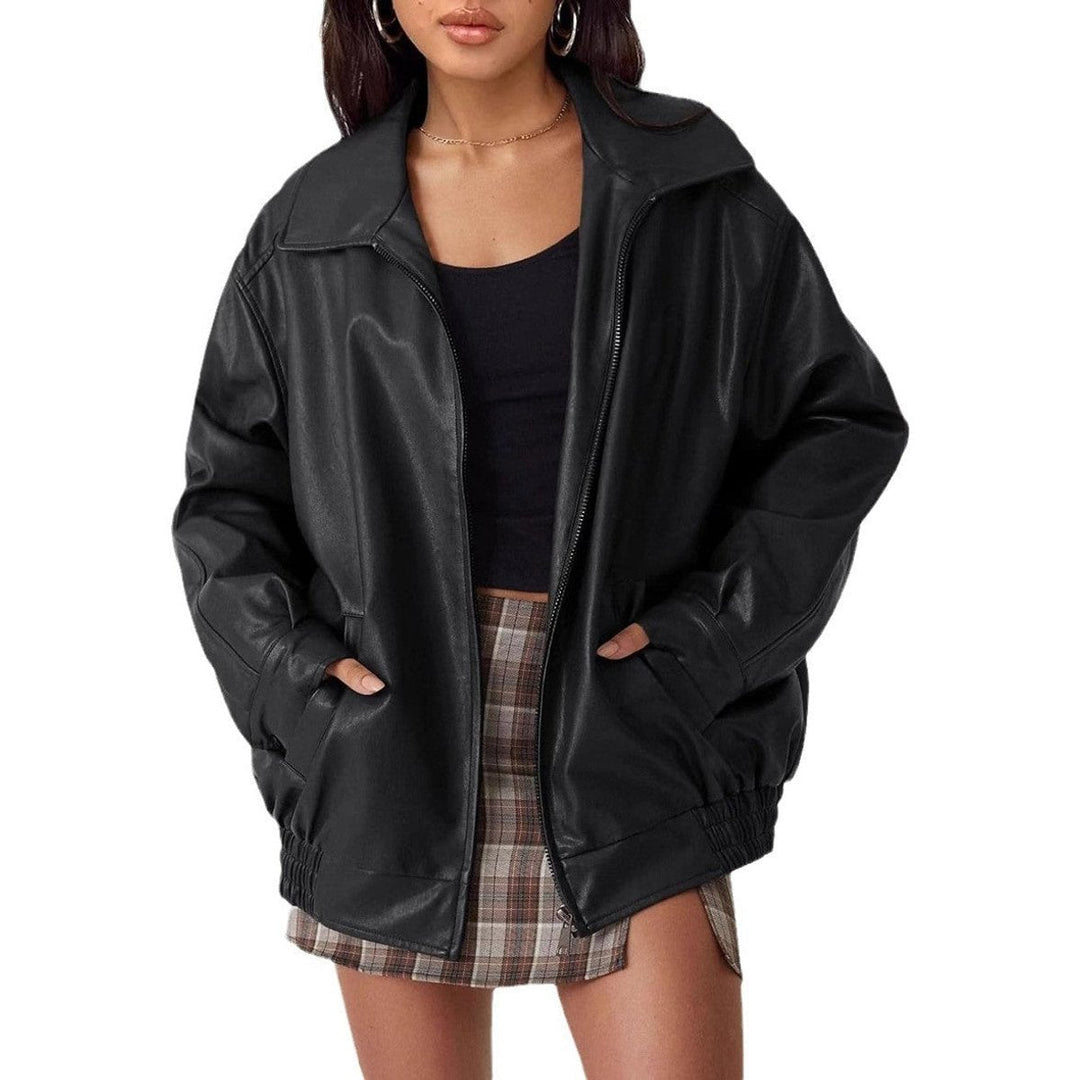 Ava | Bomber Jacket – Oversized Faux Leather for Women