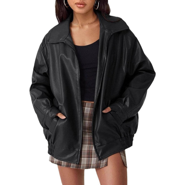 Ava | Bomber Jacket – Oversized Faux Leather for Women