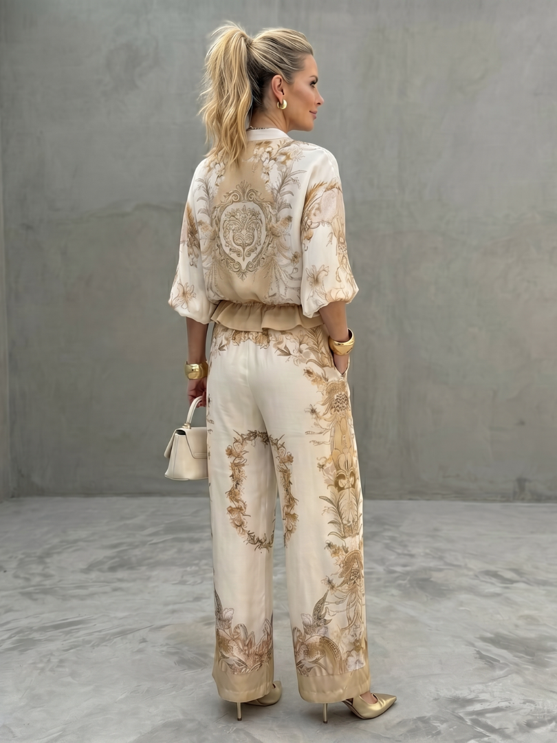 Indie | Blouson Top im Set mit weitgeschnittenen Hosen