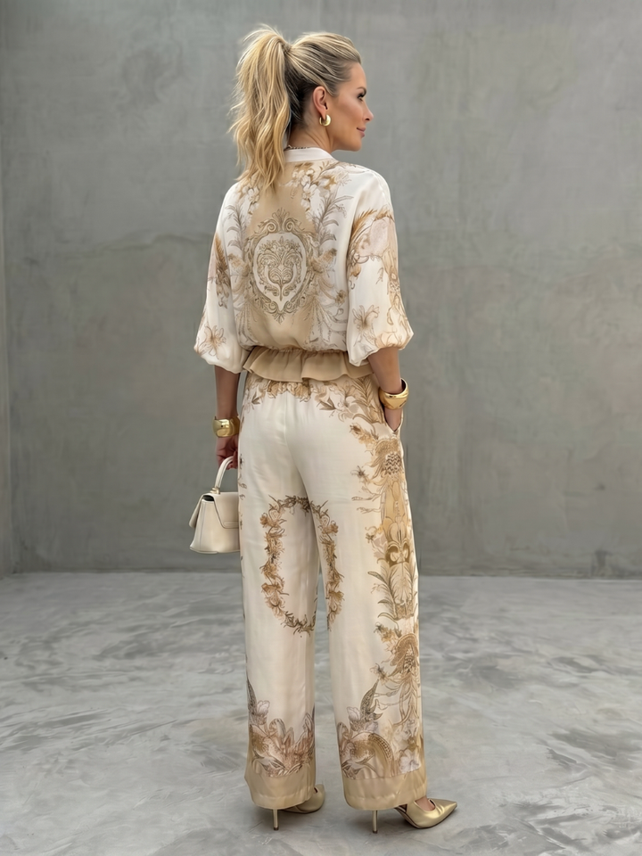 Indie | Blouson Top im Set mit weitgeschnittenen Hosen