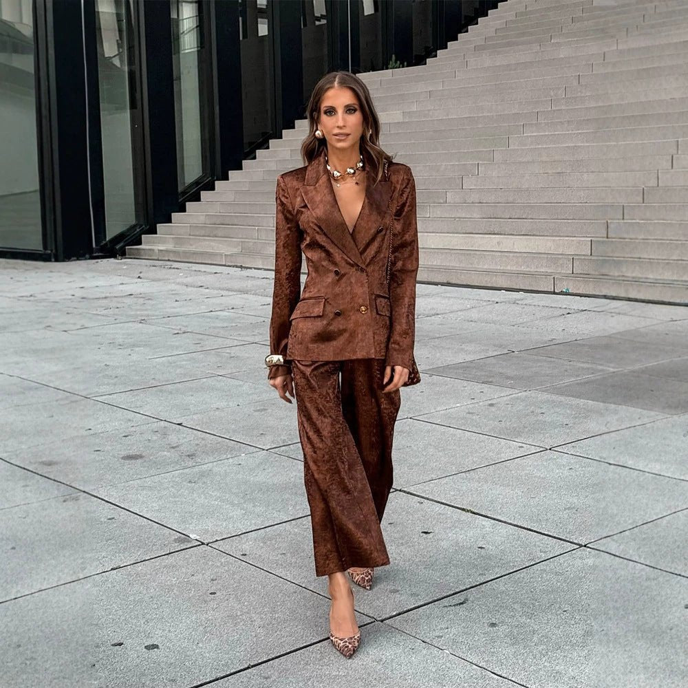 Drune | Doppelreihiges Samt-Blazer Co-Ord-Set für Damen