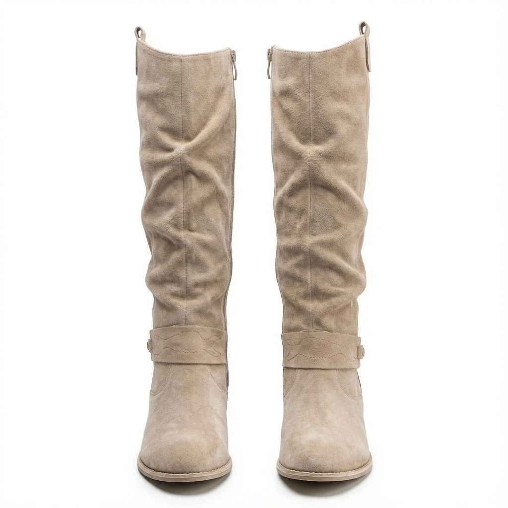 Zara | Elegant knee-high slouch boots with a low block heel
