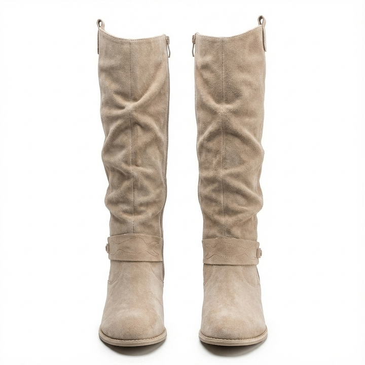 Zara | Elegant knee-high slouch boots with a low block heel