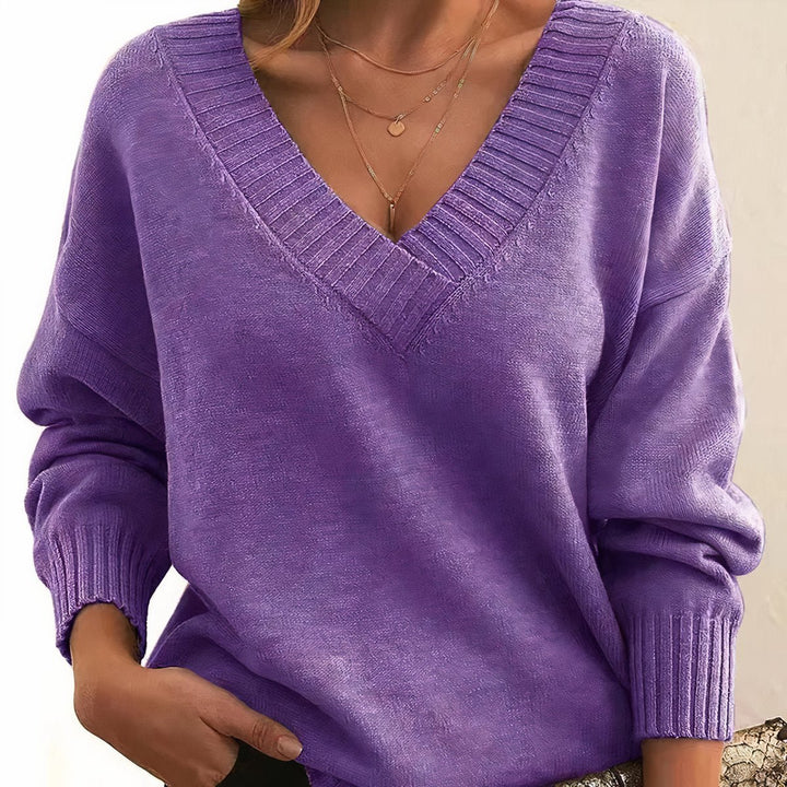 Greta | Langarm V-Ausschnitt Strickpullover für Damen