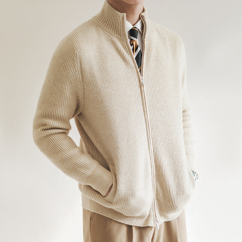 Simon | Moderner Strickpullover mit Reißverschluss und Rippstruktur