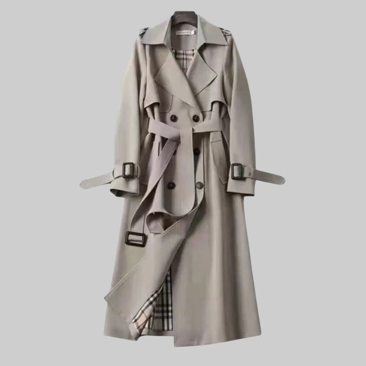 Lily | Long Double-Breasted Trench Coat with Waist Belt