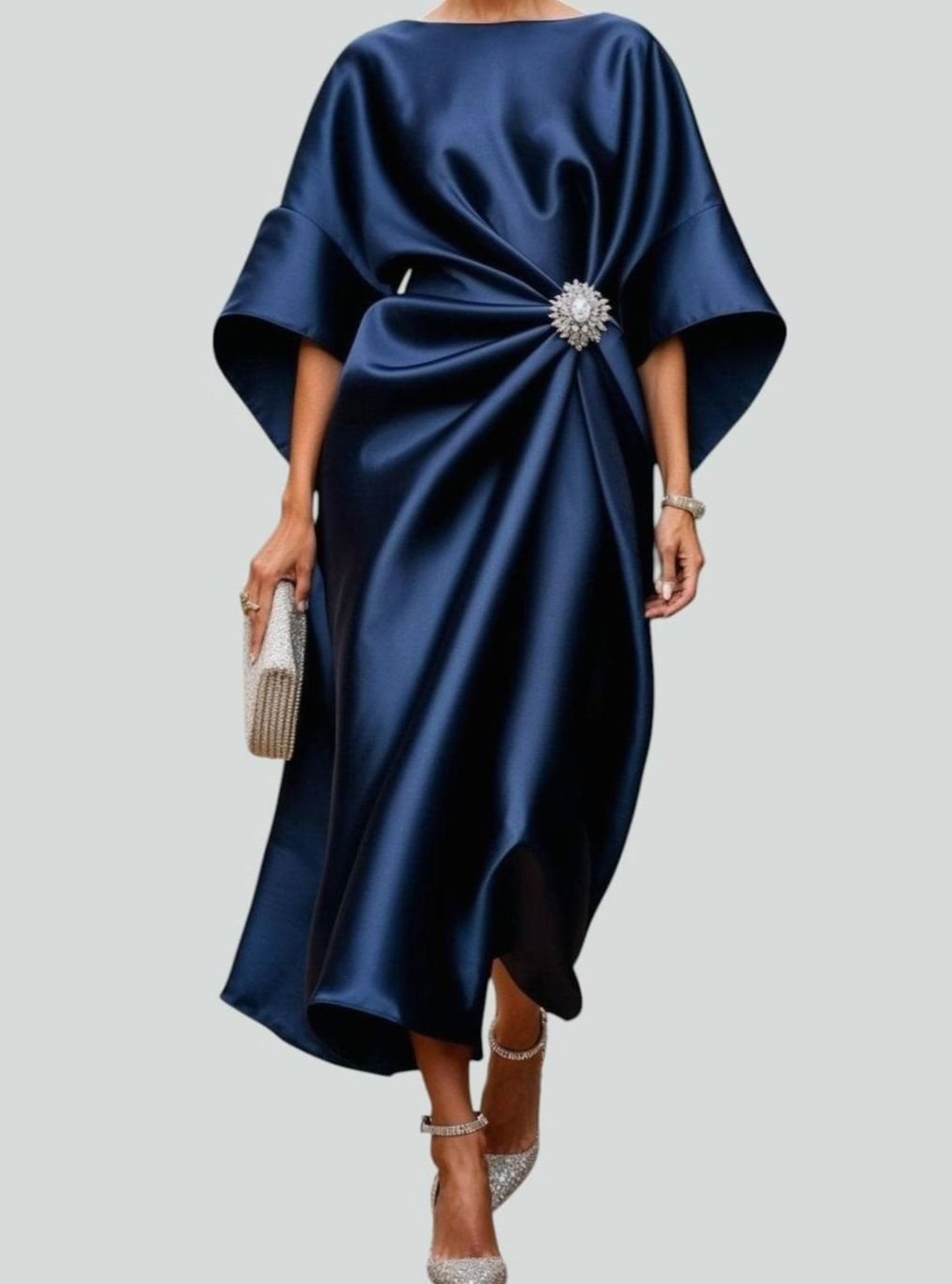Nora | Midi Abendkleid – Elegantes Satin mit Fledermausärmeln