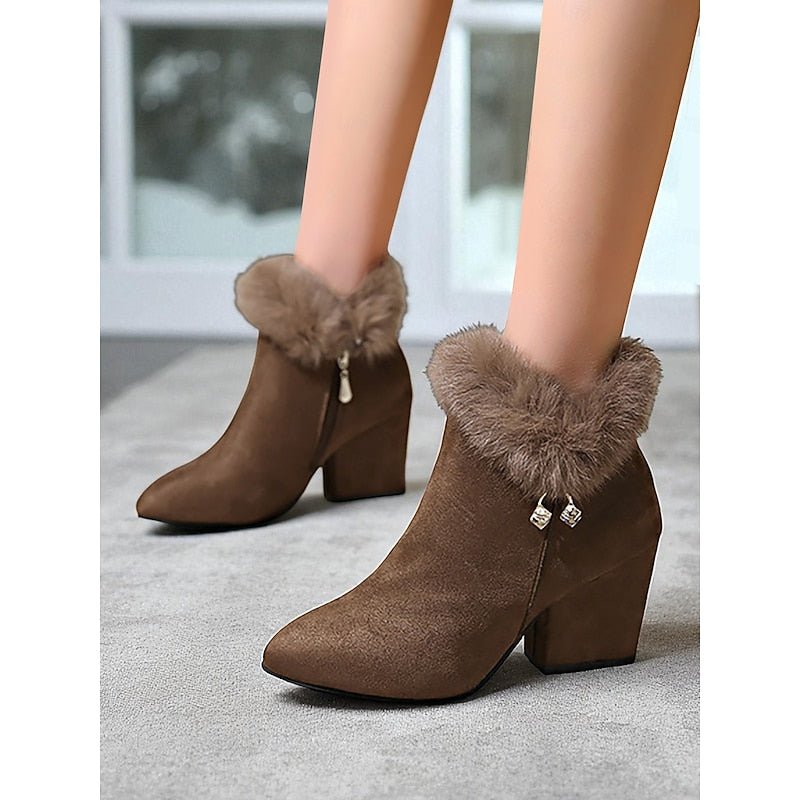 Claire | Ankle Boots mit Blockabsatz und Fellbesatz