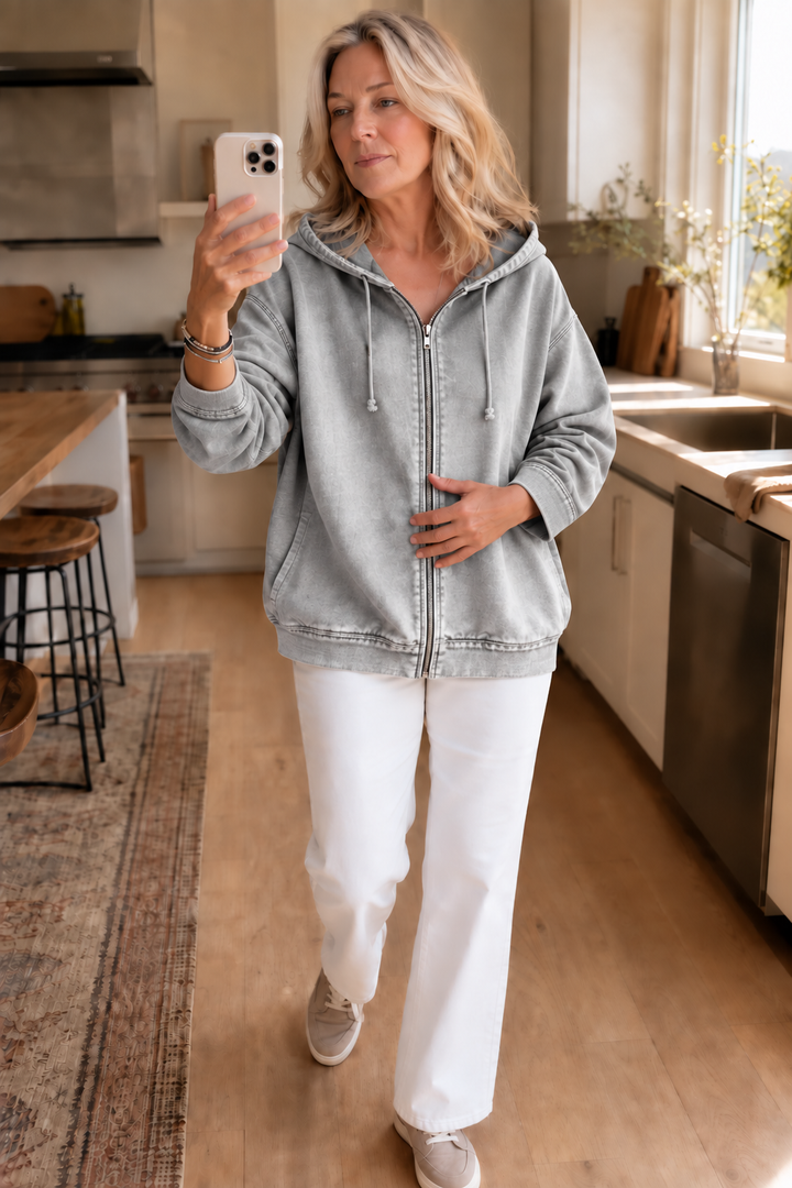 Rethread | Washed Relaxed Zip-Up Hoodie – Bequeme Schnittform für Frauen