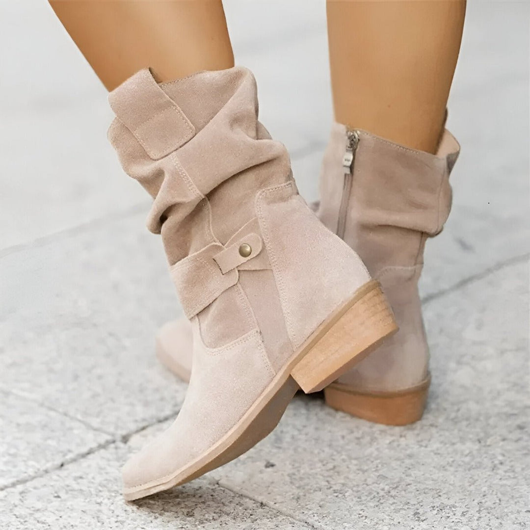 Astrid | Weiche Kniehohe Kunstwildlederstiefel mit Blockabsatz